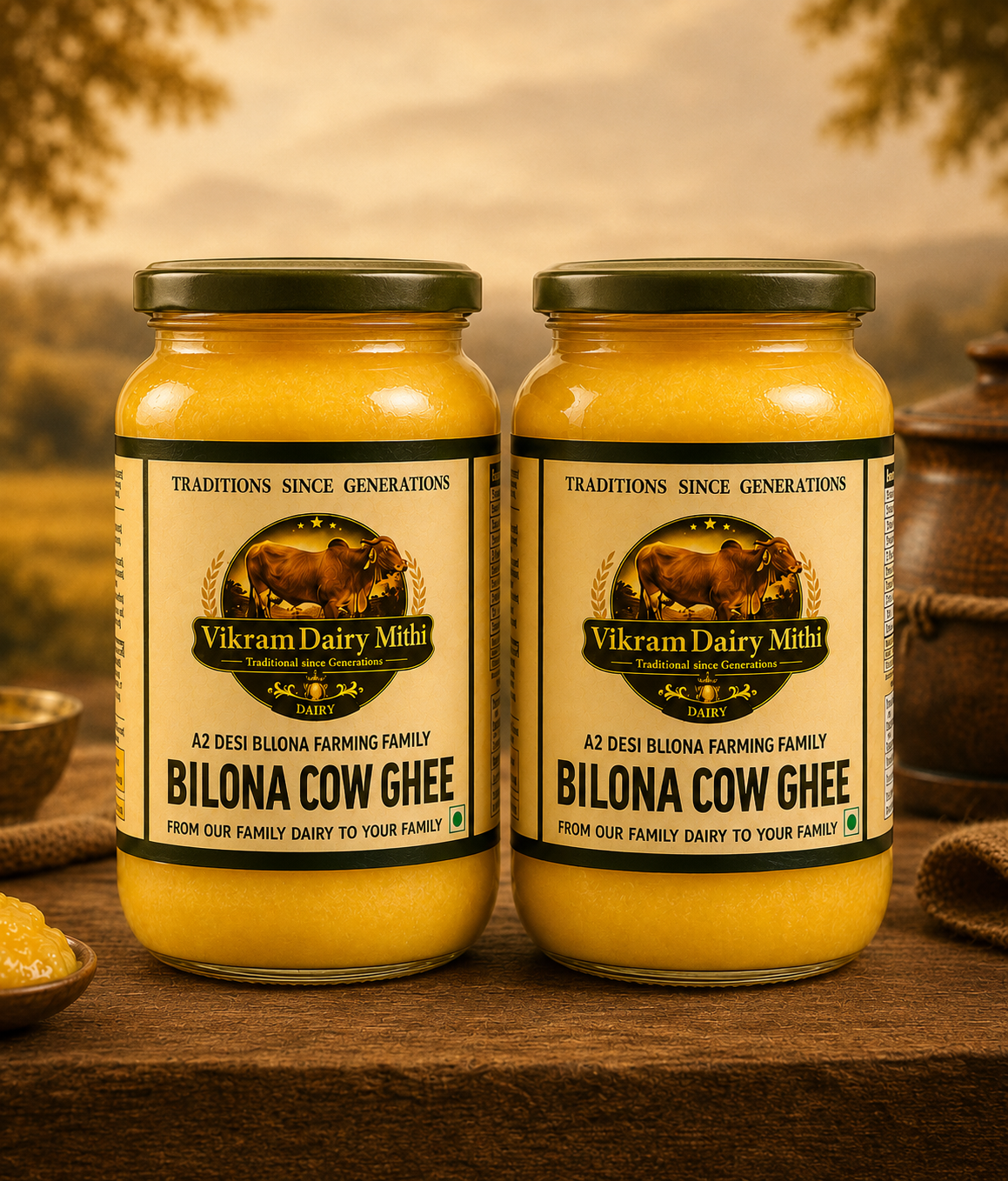 VIKRAM DAIRY Bilona Ghee Family Pack (2 × 1L)